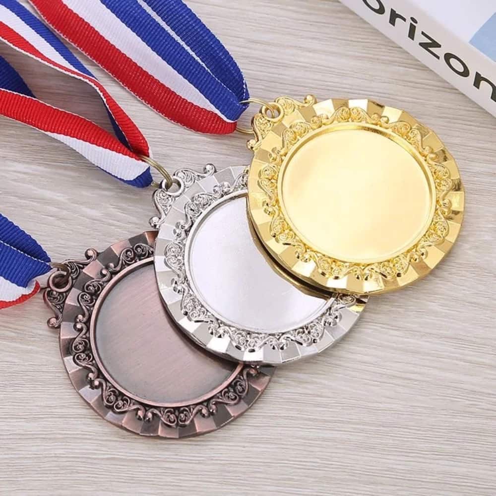 Custom gold silver bronze award medals with printed ribbon in Dubai