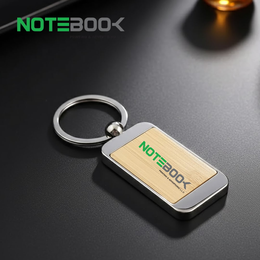 Rectangular bamboo key ring with custom logo for eco-friendly corporate gifts Dubai