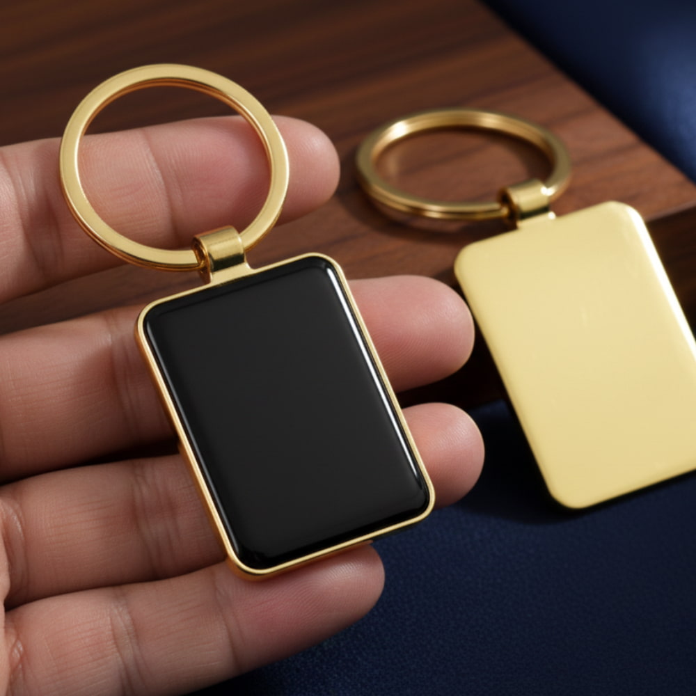 Gold-Plated Metal Keychain with Black Accent Dubai – Corporate Gifts & Promotional Items