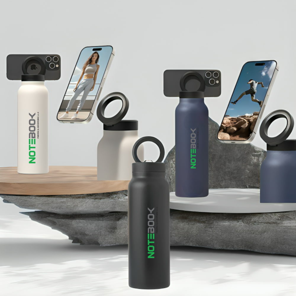 Premium 750ml Thermal Water Bottle with Magnetic Phone Holder – Branded, Customized Corporate Gift, Water Bottle Supplier Dubai, Abu Dhabi, Sharjah