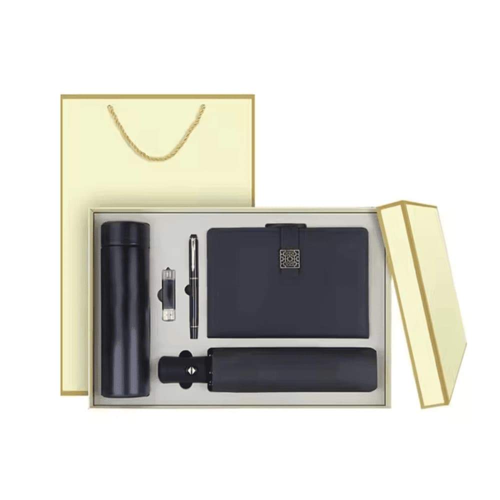 Premium Corporate Gift Set with Automatic Umbrella, LED Thermos Flask, Notebook, Metal Pen, Pen Drive