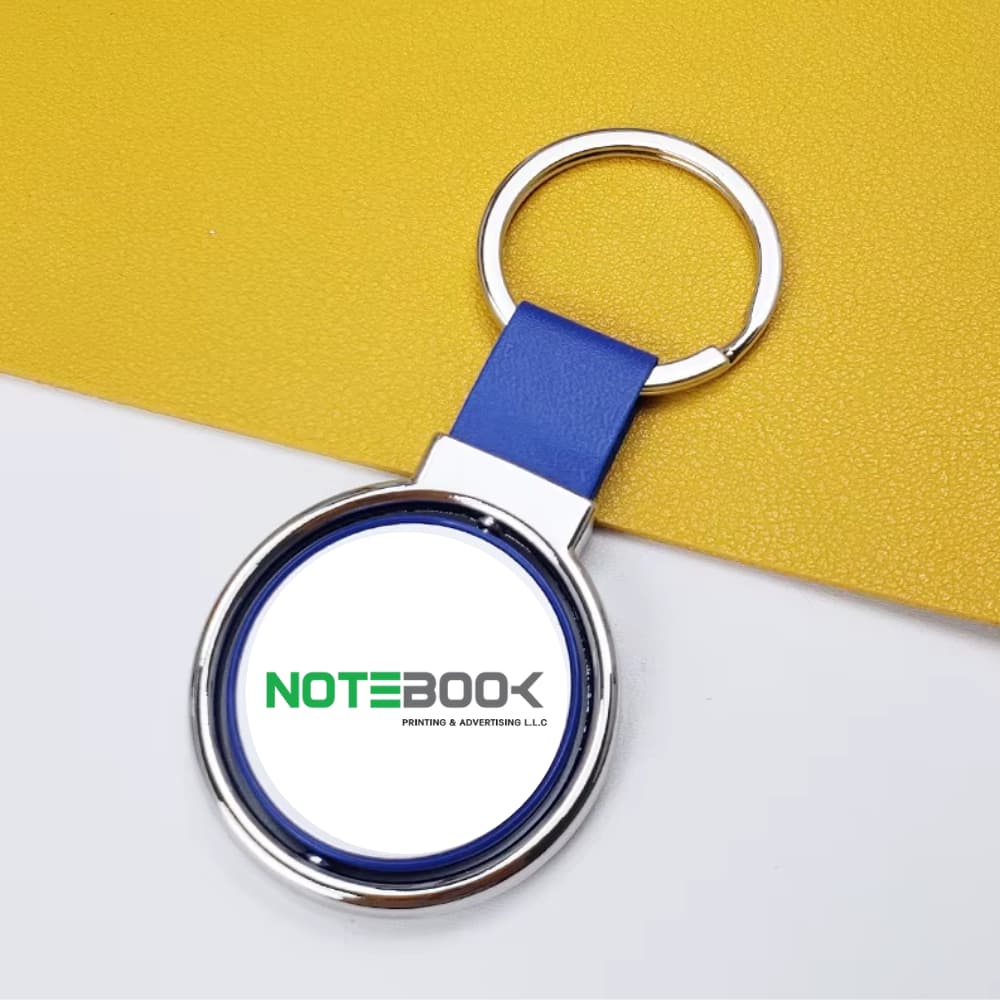 Promotional metal key holder with custom logo and PU leather strap