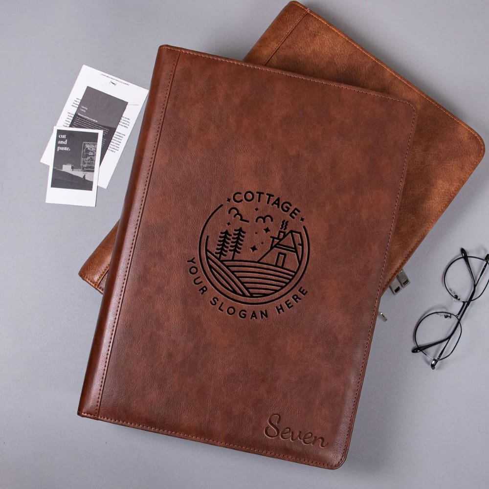 Custom PU leather folder with printed company logo in Dubai