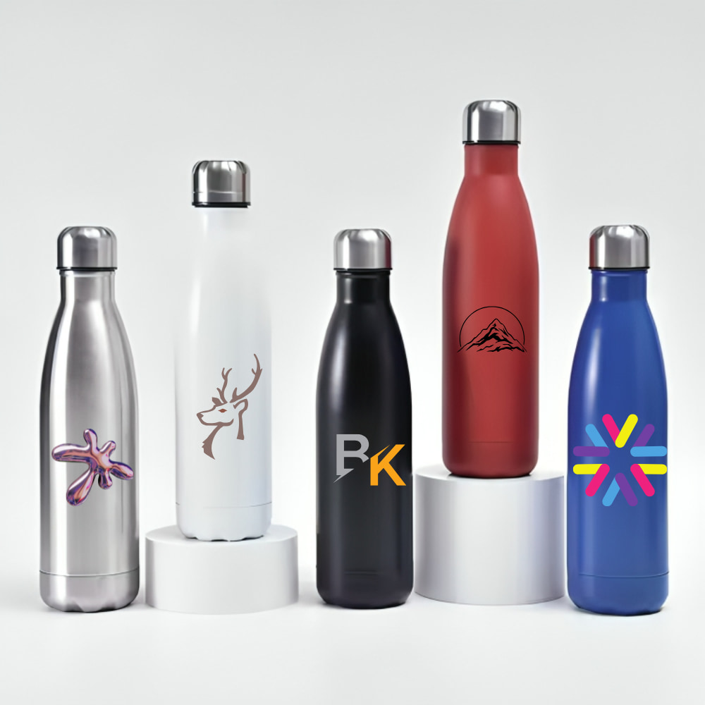 Custom stainless steel water bottle with logo printing – personalized corporate gift by Notebook Advertising LLC, trusted in Dubai for 20+ years