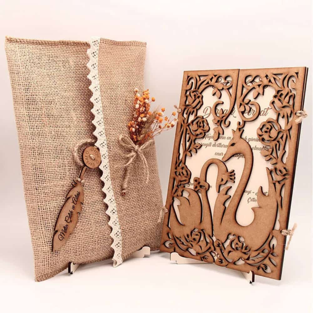 Wooden Laser Cut Wedding Invitation Cards – Printing in Dubai with Free Design