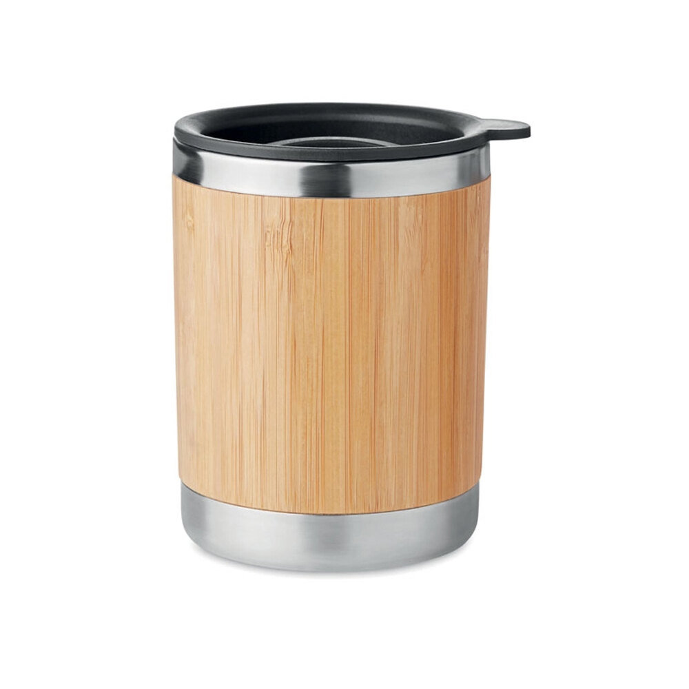 Stainless steel mug with bamboo coasting